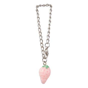 Strawberry Opaque Resin Pendants Decorations, with Iron Twisted Chains Curb Chains and Zinc Alloy Lobster Claw Clasps, Lavender Blush, 138mm