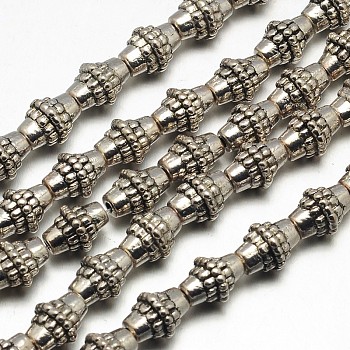 Tibetan Style Bicone Alloy Bead Strands, Lead Free & Cadmium Free & Nickel Free, Antique Silver, 10x8mm, Hole: 2mm, about 20pcs/strand, 8 inch