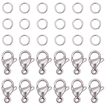 304 Stainless Steel Lobster Claw Clasps, with Open Jump Rings, Stainless Steel Color, 6.8x5.2x1.1cm