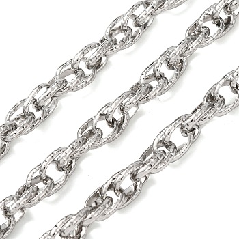 304 Stainless Steel Rope Chains, Unwelded, with Spool, Stainless Steel Color, 10x7x2mm