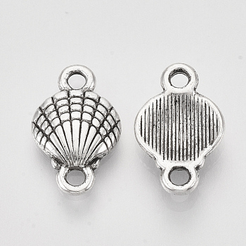 Tibetan Style Alloy Links connectors, Shell Shape, Cadmium Free & Lead Free, Antique Silver, 16x10x2mm, Hole: 1.8mm