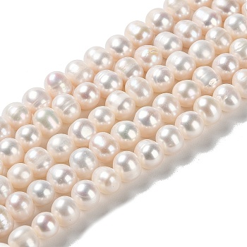 Natural Cultured Freshwater Pearl Beads Strands, Potato, Grade 3A+, PapayaWhip, 7~8x6~7mm, Hole: 0.7mm, about 58pcs/strand, 15.55''(39.5cm)