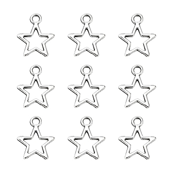 Tibetan Style Alloy Charms, Star, Antique Silver, Lead Free & Cadmium Free & Nickel Free, 14.5x12x1mm, Hole:2mm