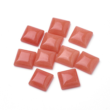 Natural White Jade Cabochons, Dyed, Square, Coral, 10x10x5mm