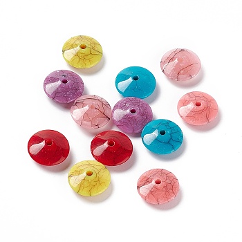 Crackle Opaque Acrylic Beads, Imitation Turquoise, Disc, Mixed Color, 14x5.5mm, Hole: 2mm, about 943pcs/500g