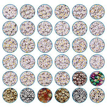 Plating Acrylic Beads, Metal Enlaced, Alphabet Beads, Letter A~Z, 1800pcs/set