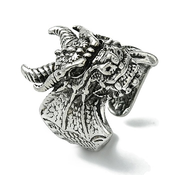 Dragon Alloy Open Cuff Rings, Lead Free & Cadmium Free, Antique Silver, 26mm, Inner Diameter: Adjustable