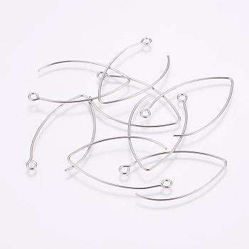 304 Stainless Steel Hoop Earrings, with Horizontal Loop, Stainless Steel Color, 41x22x0.8mm, 20 Gauge, Hole: 2.3mm
