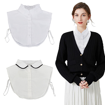 2Pcs 2 Style Detachable Nylon Shirt Collars, Clothes Sewing Applique Edge, DIY Garment Accessories, White, 315~335x345~355x1~4mm, 1pc/style