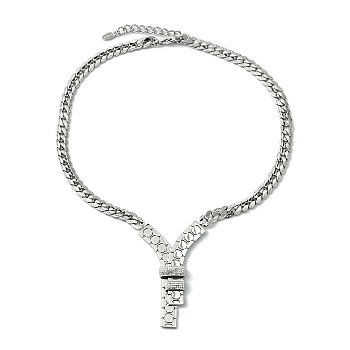 304 Stainless Steel with Cubic Zirconia Necklaces, Stainless Steel Color, 18.46 inch(46.9cm)