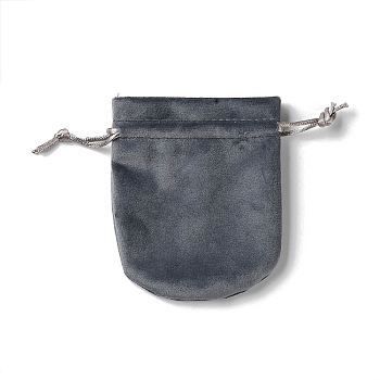 Velvet Storage Bags, Drawstring Pouches Packaging Bag, Oval, Gray, 12x10cm