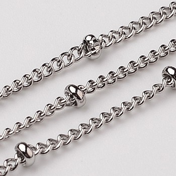 3.28 Feet 304 Stainless Steel Twisted Chains Curb Chains, Satellite Chains, Decorative Chains, Soldered, with Rondelle Beads, Stainless Steel Color, Link: 2x1.5x0.4mm