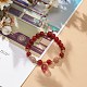 Natural Carnelian(Dyed & Heated) & Strawberry Quartz Beaded Stretch Bracelet with Glass Strawberry Charms for Women(BJEW-JB09026)-5