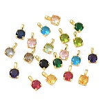 Brass Glass Pendants, Flat Round Charms, Real 18K Gold Plated, Mixed Color, 10.5x6x4mm, Hole: 4x2mm(KK-L264-13G)