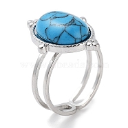 304 Stainless Steel Ring, Adjustable Synthetic Turquoise Rings, Oval, 15.5x21.5mm, Inner Diameter: Adjustable(RJEW-B059-06P-05)