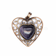 Retro Hollow Synthetic Blue Goldstone Pendants, Heart Pendants, with Red Copper Metal Finding, 30x30x8mm(PW-WGAB5DC-16)