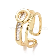 Clear Cubic Zirconia Ring Buckle Shape Open Ring, Brass Jewelry for Women, Cadmium Free & Lead Free, Real 18K Gold Plated, US Size 6(16.5mm)(RJEW-P032-23G)