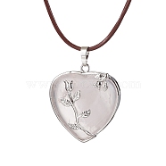 Natural Rose Quartz Heart Pendant Necklace with Cowhide Leather Cords, 20-1/8 inch(51cm)(NJEW-JN04598-02)
