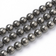 Natural Pyrite Beads Strands, Round, 8mm, Hole: 1mm, about 50pcs/strand, 15.7 inch(39.8cm)(G-S249-01-8mm)