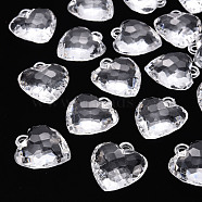 Transparent Acrylic Pendants, Faceted, Heart, Clear, 31.5x29x12.5mm, Hole: 4mm, about 90pcs/500g(TACR-T024-03B-205)
