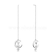 SHEGRACE Rhodium Plated 925 Sterling Silver Dangle Stud Earrings, Moon with Cat, Platinum, 88mm(JE890A)