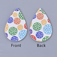 PU Leather Big Pendants, Easter Theme, Teardrop with Polka Dot Pattern, Colorful, 55~56.5x35~37x2mm, Hole: 1~2mm(FIND-T058-A30)
