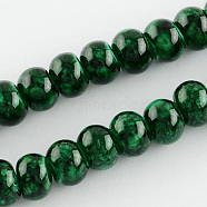 Spray Painted Glass Beads, Large Hole Beads, Rondelle, Dark Green, 10~11x7.5~8mm, Hole: 3~3.5mm(X-DGLA-R041-10mm-25)