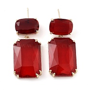 Glass Rectangle Dangle Stud Earrings, Light Gold Brass Earrings, Red, 42x18.5mm(EJEW-Q800-15C-KCG)