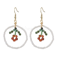 Flower Glass Seed Beads Dangle Earrings, 304 Stainless Steel Earring for Women, Colorful, 60x35mm(EJEW-MZ00148-02)