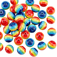 ARRICRAFT Opaque Acrylic Beads, Round with Rainbow Stripe Pattern, Colorful, 20x18mm, Hole: 3mm, 40pcs/box(SACR-AR0001-12)