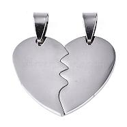 304 Stainless Steel Split Pendants, Double Side Polished, Heart, Stainless Steel Color, 26x31x1.5mm, Hole: 4x9mm(STAS-R094-10)