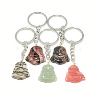 Synthetic & Natural Gemstone Keychain, with Iron Findings, Buddha Head, Platinum, 87~90mm(KEYC-S253-08)