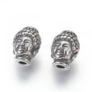 316 Surgical Stainless Steel Beads, Buddha Head, Antique Silver, 10x13x9mm, Hole: 2mm(STAS-F195-083AS)