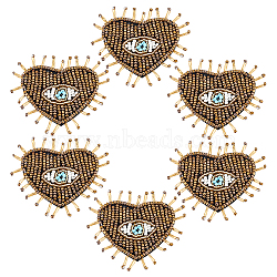 Heart with Evil Eye Cloth Patches, Glass Beaded Appliques, Stick On Patch, Costume Accessories, Goldenrod, 53x63x4mm(PATC-WH0007-02)