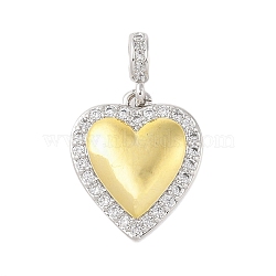 Rack Plating Brass Micro Pave Clear Cubic Zirconia Pendants, Cadmium Free & Lead Free, Long-Lasting Plated, Gold, Platinum, Heart, 19x16x4mm, Hole: 3x2mm(X-KK-S380-37B-P)