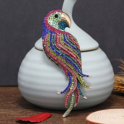 Parrot Alloy Rhinestone Brooches, Colorful, 115x38mm(JEWB-Q006-03A)