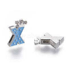 Alloy Enamel Rhinestone Slide Charms, Letter, Platinum Metal Color, Letter.X, Dodger Blue, 17x11x4mm, Hole: 1x8mm(X-ENAM-A126P-X02)