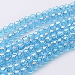 Glass Bead Strands, Round, AB Color Plated, Sky Blue, 8mm, Hole: 1mm, about 42pcs/strand, 14 inch(X-GR8mm-20Y-AB)