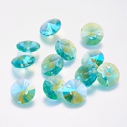 Faceted Glass Rhinestone Charms, Imitation Austrian Crystal, Cone, Aquamarine, 8x4mm, Hole: 1mm(RGLA-F049-8mm-202PS)