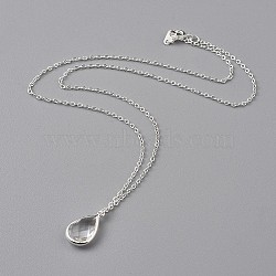 Clear Glass Pendant Necklaces, with Brass Cable Chains, Spring Ring Clasps and Cardboard Packing Box, Teardrop, Silver Color Plated, 17.99 inch(45.7cm)(NJEW-JN02611-01)