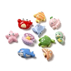 Sea Animal Theme Opaque Resin Decoden Cabochons, Fish & Crab & Starfish, Mixed Shapes, Mixed Color, 14.5~22x15~27x6.5~9mm(RESI-D009-07)