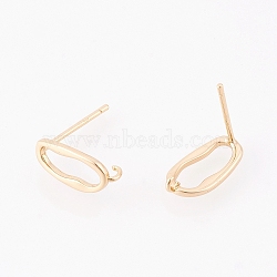 Brass Stud Earring Findings, with Loop, Oval, Nickel Free, Real 18K Gold Plated,12x6mm, Hole: 1mm(X-KK-S350-010G)