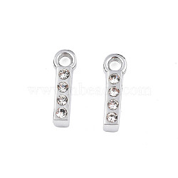 304 Stainless Steel Charms, with Crystal Rhinestone, Letter, Letter.I, 10~10.5x2~8x2mm, Hole: 1.2mm(STAS-N095-137I)