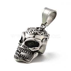 304 Stainless Steel Pendants, Skull Charm, Antique Silver, 26x16x19mm, Hole: 9x7mm(STAS-M321-11AS)