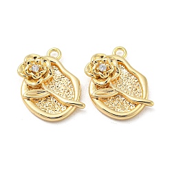 Brass Micro Pave Clear Cubic Zirconia Pendants, Flower Charms, Real 18K Gold Plated, 15.5x11x2mm, Hole: 1.4mm(KK-H460-25G)