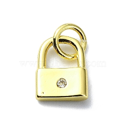 Brass Micro Pave Claer Cubic Zirconia Charms, with Jump Ring, Real 18K Gold Plated, Lock, 9x7x2mm, Hole: 3mm(KK-H475-50G-07)