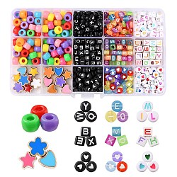 588Pcs 13 Styles Geometry & Star & Heart & Flower Acrylic Beads, for DIY Jewelry Making, Mixed Color, 588pcs/box(DIY-FS0002-04)