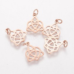 304 Stainless Steel Pendants, Rose Gold, 15x12x1mm, Hole: 3mm(STAS-Q201-T458R)