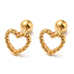 Ion Plating(IP) 304 Stainless Steel Stud Earrings, Hollow Heart, Golden, 7x8mm(EJEW-Z034-09G)