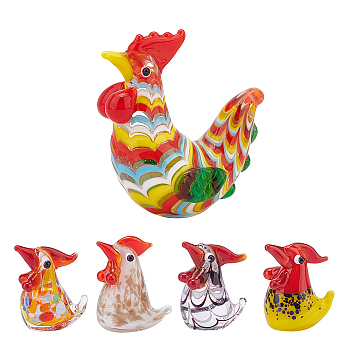 AHADEMAKER 5Pcs 5 Style Handmade Lampwork Display Decorations, Rooster Desktop Ornament, Mixed Color, 14~52.5x20~27x27~53mm, 1pc/style